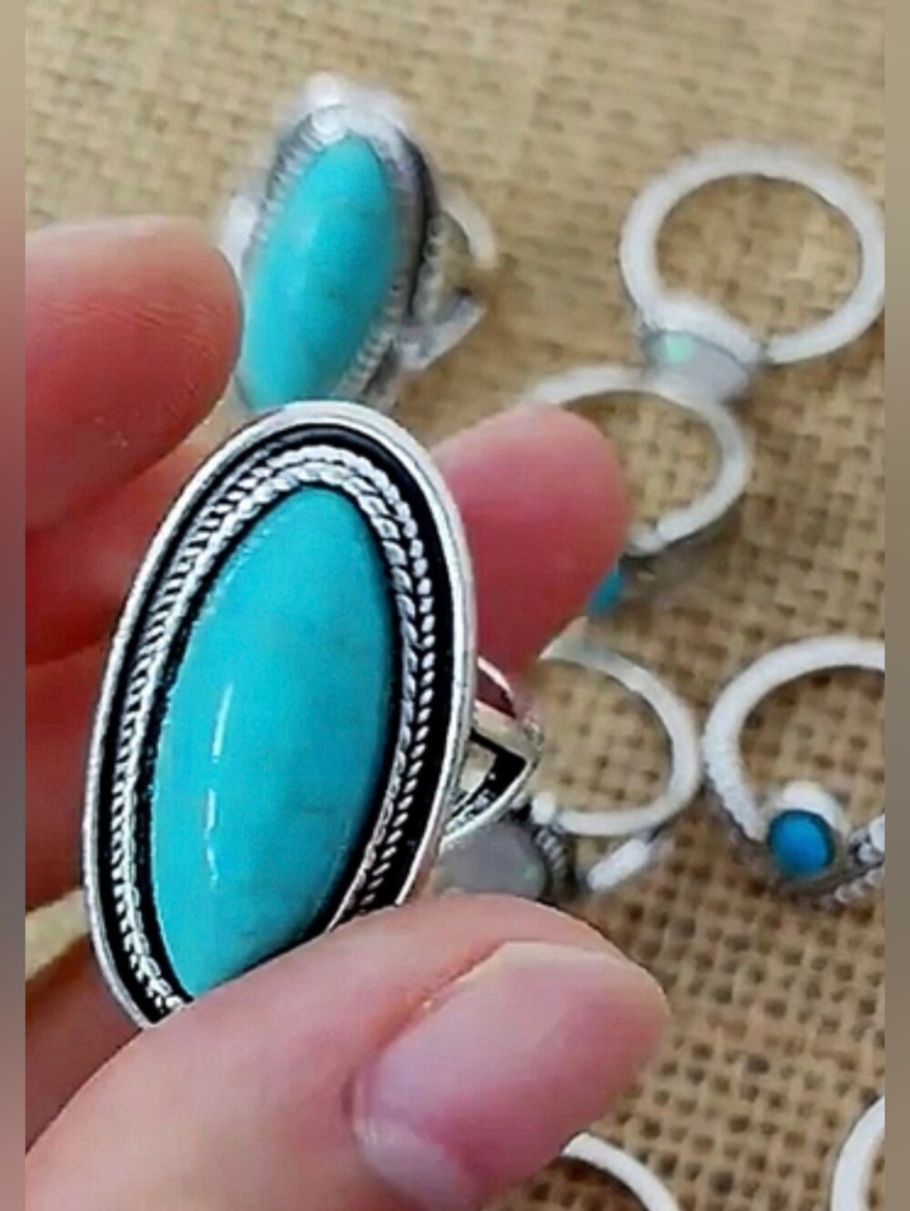 Bohemian Silvery Blue White Ring Set Size 5-10 - Picture 4 of 7